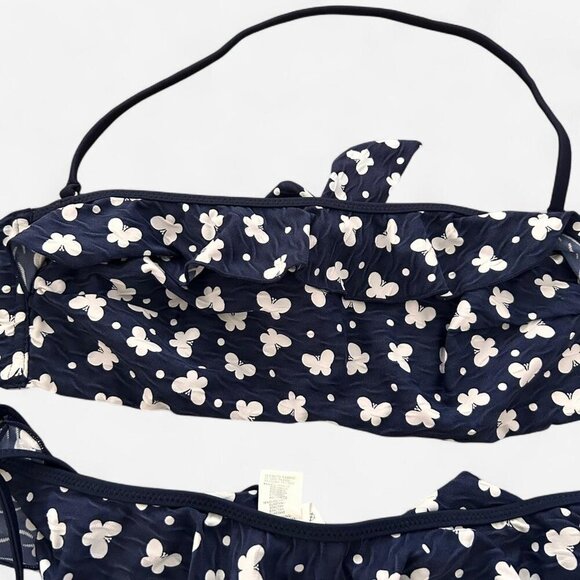 Navy white girly Cottagecore dainty polka dot butterfly ruffle tie halter bikini - Picture 2 of 6